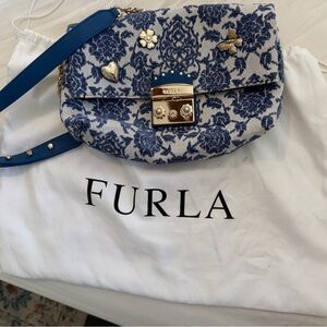 Furla Blue and White Floral Crossbody Bag